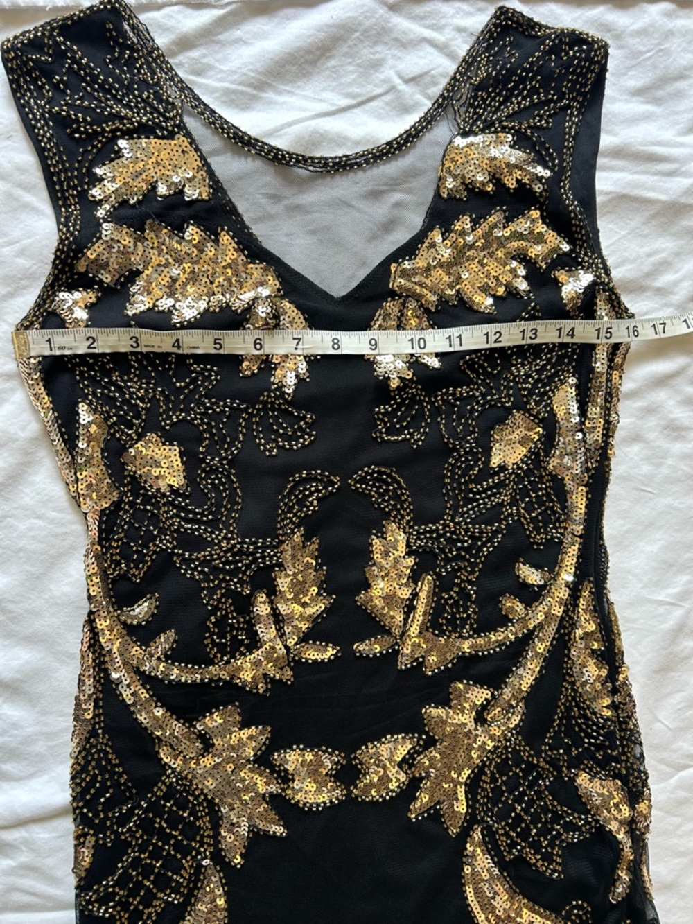 Black Gold Sequin Beaded Formal Dress Size Small Sleeveless Midi Evening Prom - Picture 10 of 12